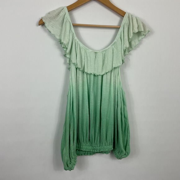 Free People Cora Lee Women's Medium Ombre Green Sleeveless Ruffle Trim Top - Picture 2 of 6